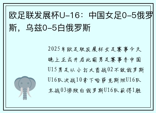 欧足联发展杯U-16：中国女足0-5俄罗斯，乌兹0-5白俄罗斯