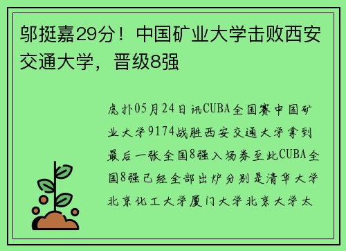 邬挺嘉29分！中国矿业大学击败西安交通大学，晋级8强